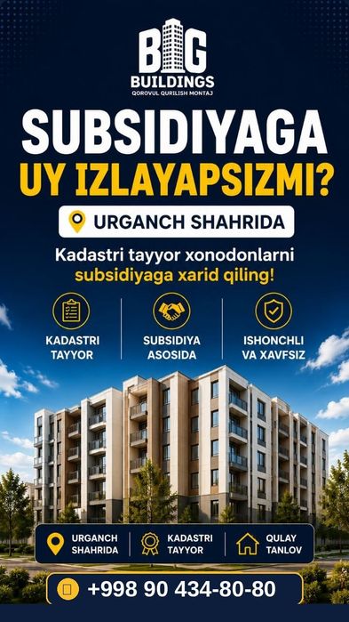 Vodnik shaharchasida yangi qurilgan kadastri tayyor uylar sotiladi.