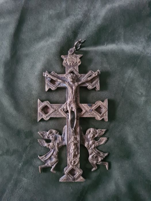 Antichități Cruce Crucifix Caravaca 1700-1800 Bronz