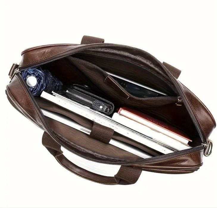 Мъжка кожена офис чанта за лаптоп 16” и бизнес пътувания -8% Промоция!