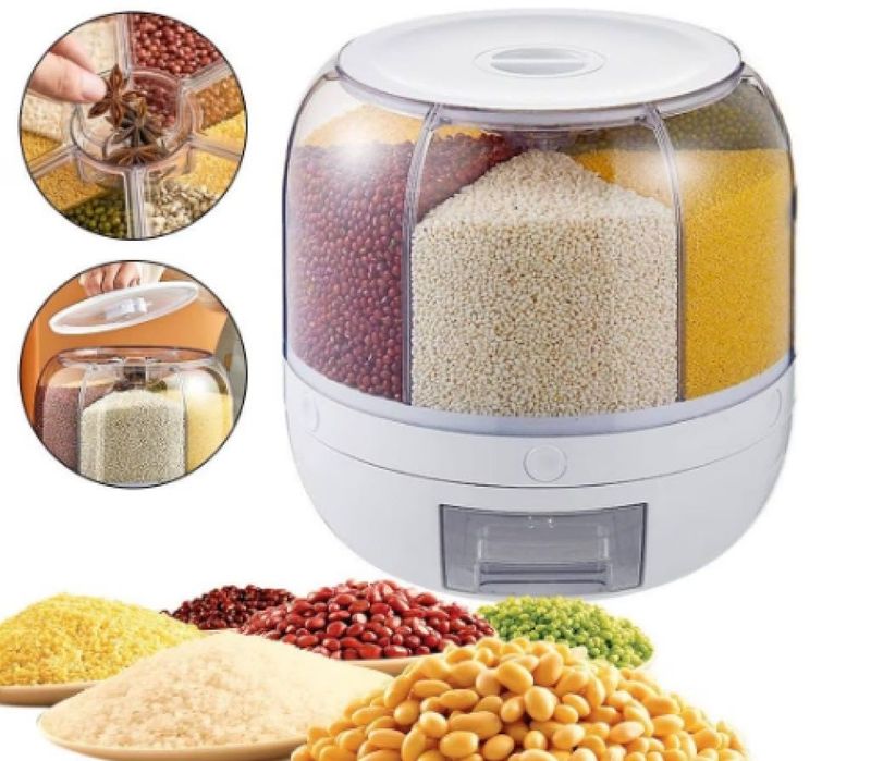 Диспенсър за зърнени храни, 6 отделения/7.5л., въртяща основа, Бял