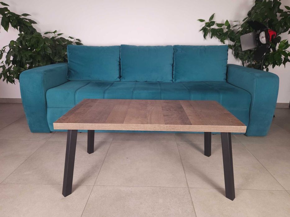 Masa cafea pentru living, lemn si otel, 100x50 cm