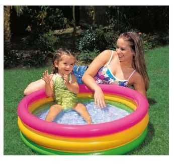Piscina gonflabila pentru copii, rotunda, 3 inele, podea gonflabila, 120 x 25 cm, 100 litri,