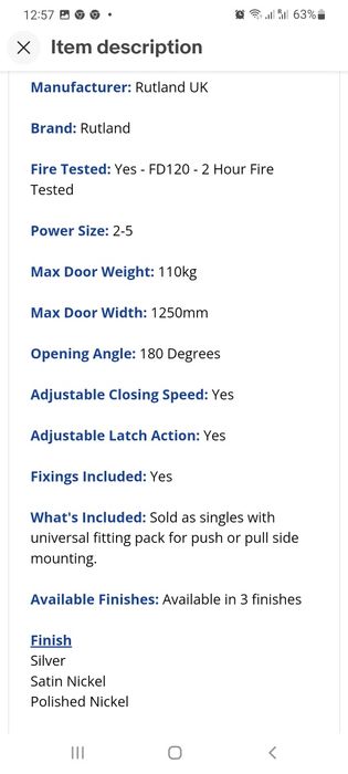 Amortizor usa Rutland TS 9205 120 min rezistență la foc