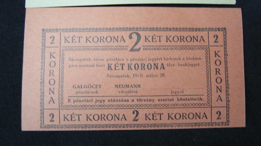 Bancnote de necesitate,Sarospatak,Ungaria,1919