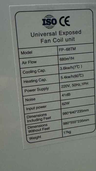 Фанкойл 2.7-6.8kw, fankoyl optom narxda birinchi qoldan Warmix kafolat