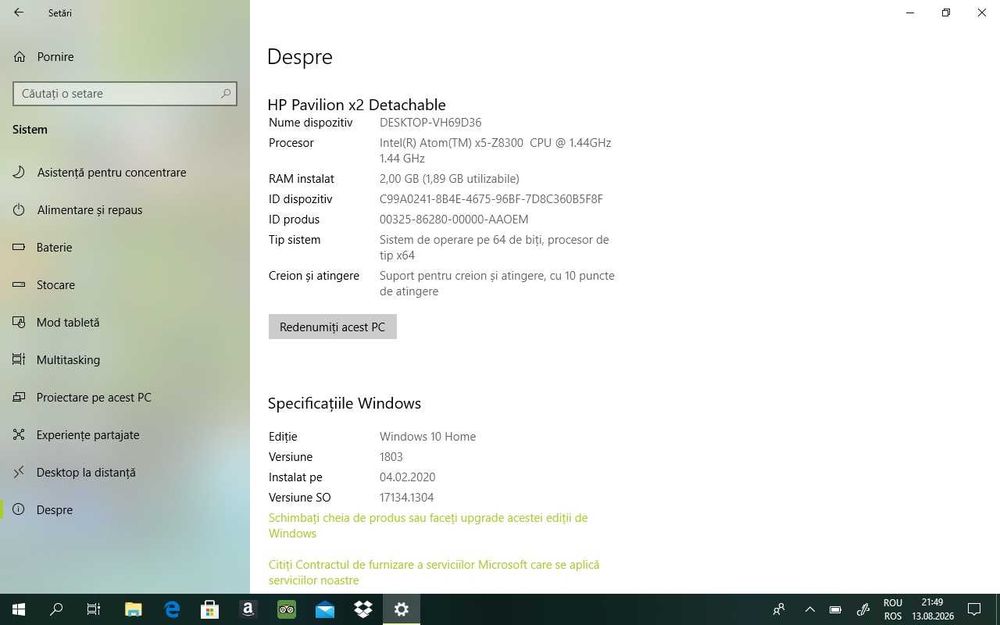 Vind laptop 2 in 1 HP 10 inch cu tastatura magnetica detasabila