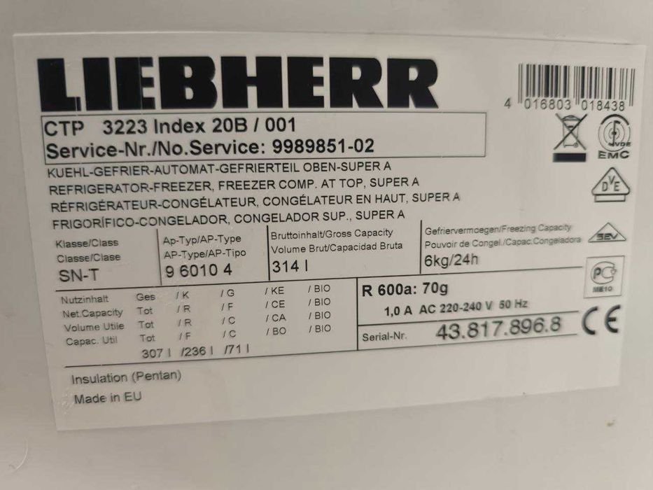 Хладилник Liebherr CTPesf 3223, клас A++, обем 307 л, размери 169 x 60 x 63 см