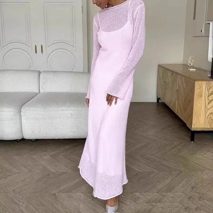 Розовое вязанная платье