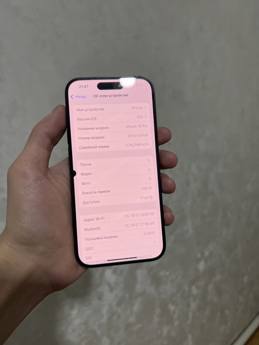 Iphone 15pro 128gb 87% yomks karobka sim kartali