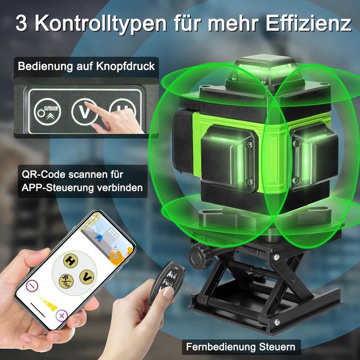 Nivelă Laser 4D cu 16 Linii – Autonivelare Automată ≤3°, Bază Magnetică 360°, Telecomandă, Montare pe Trepied