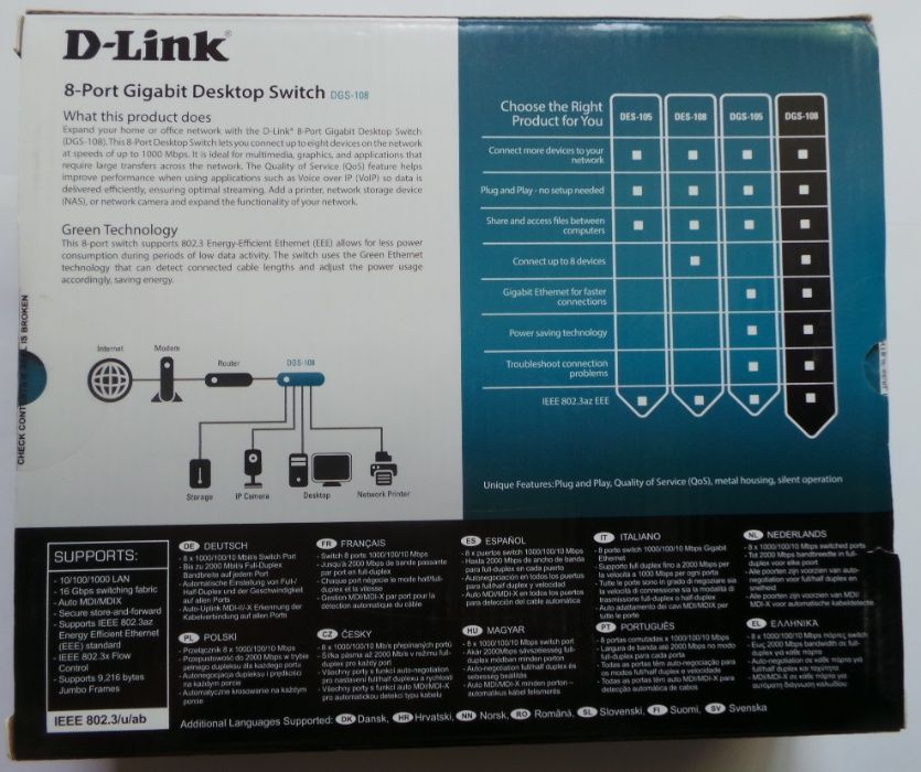 Switch D-Link DGS-108, 8 porturi 10/100/1000 (NOU)