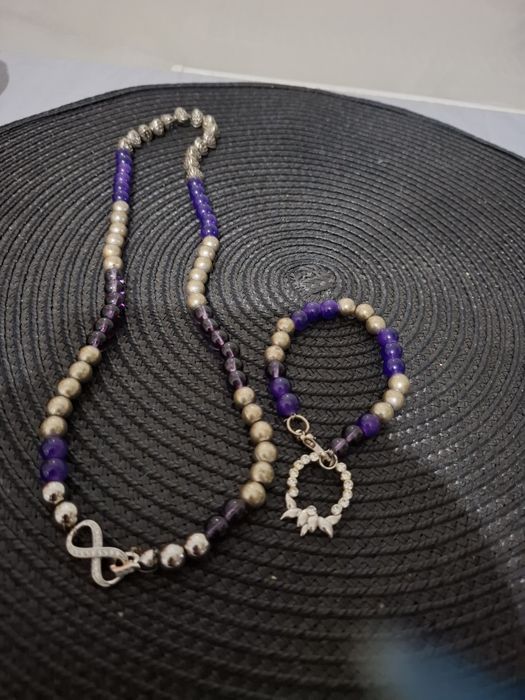 Set ametist colier lungime 26 cm la dublu si bratara 20 cm reglabilabi