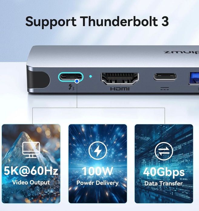 USB C Адаптер Хъб 8 в 1 HDMI 4K SD/ TF Карта MacBook