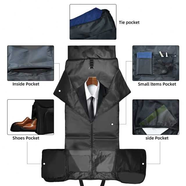 Geantă de voiaj 2 în 1 cu husă pentru costum, 50L, neagră