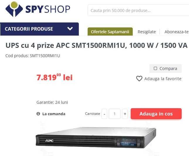 UPS APC cu display si SINUSOIDA PURA intre 750VA-16kVA, deci inclusiv pt case intregi (American Power Convertion - SMT, SRT sau Symmetra) 650-10000RON