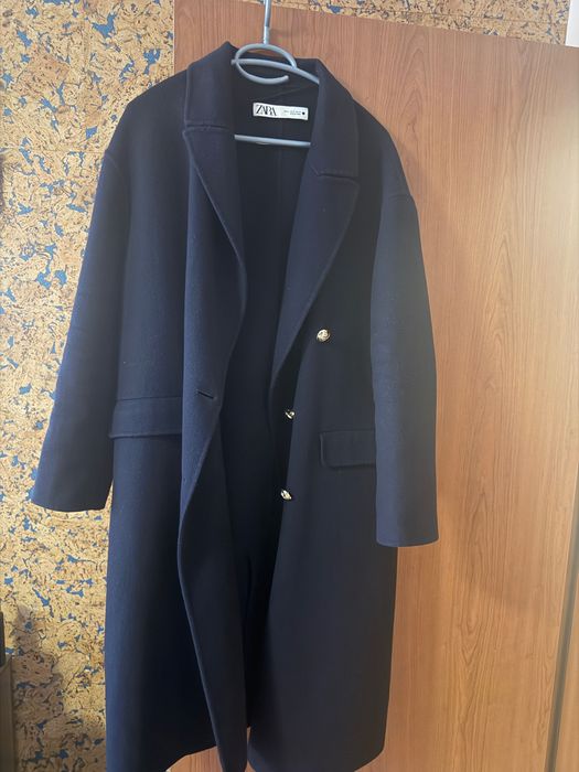 Вълнено палто синьо Zara