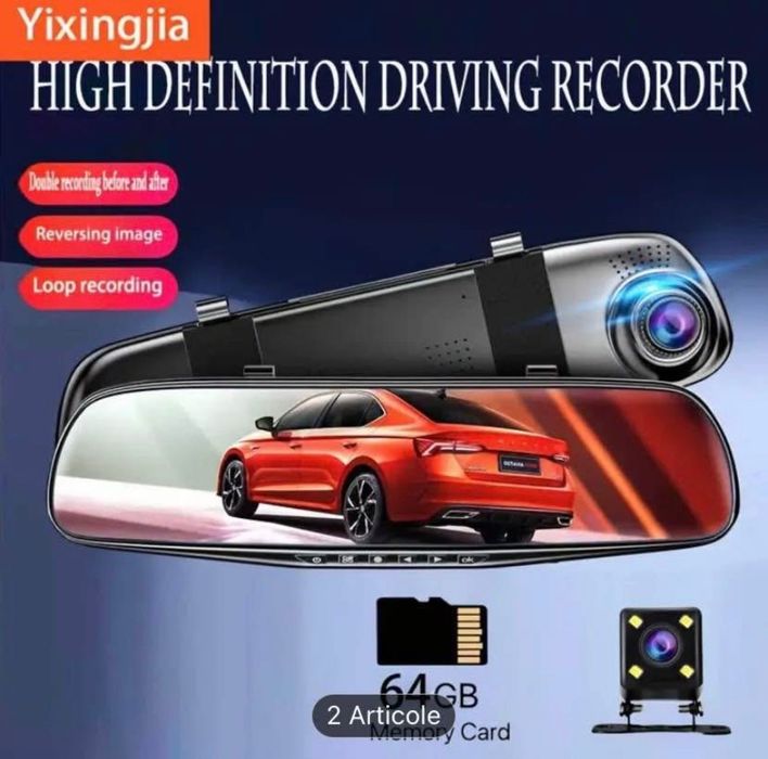 Cameră de bord HD cu 2 camere și card de 64GB cadou
