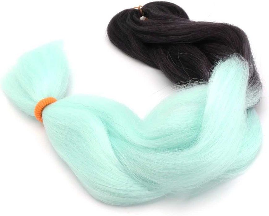 Три броя канекалон за плитки цвят омбре черно с мента Джъмбо плитка