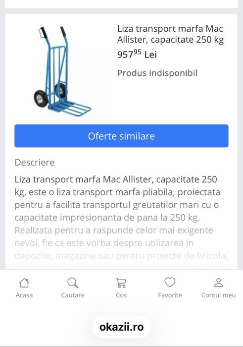 Liza pentru transport greutati pana la 250 kg