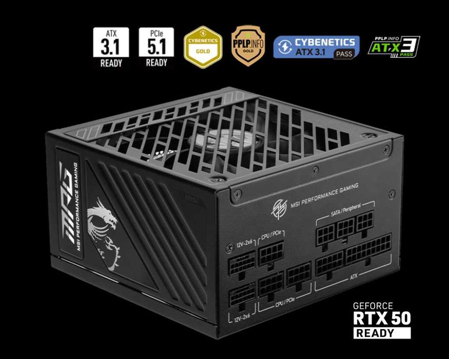 Новый блок питания MSI MPG A1250GS PCIE5 1250W. 80 Plus Gold, ATX 3.1