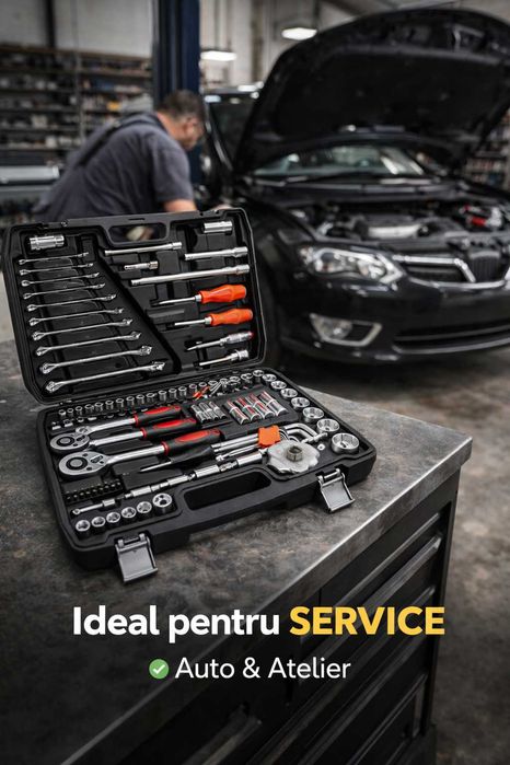 Set Scule PROFESIONAL 121 Piese 1/4 3/8 1/2 – Complet si Robust