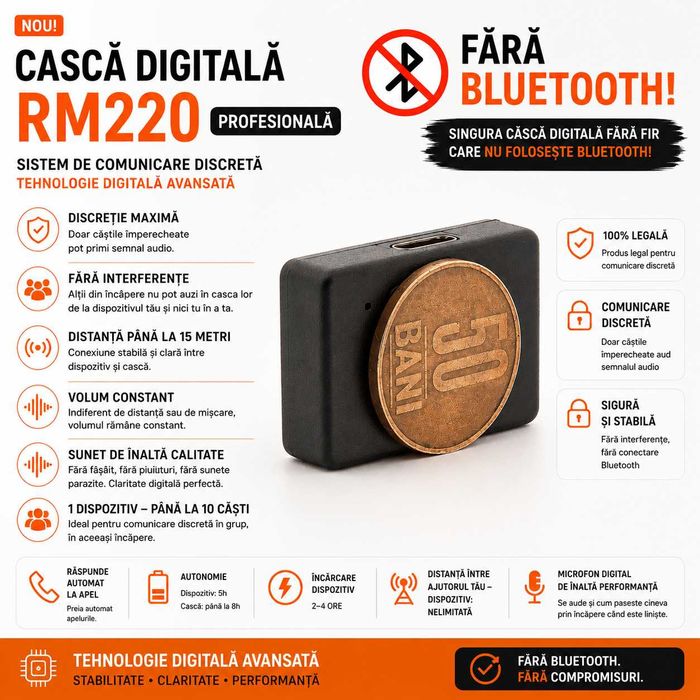 Sistem pentru copiat Profesional Fara Bluetooth - Casca Digitala de copiat 100% Nedetectabila