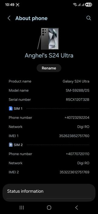 Samsung S24 Ultra Titanium black, 512 Gb storage, 12 Gb memory, huse