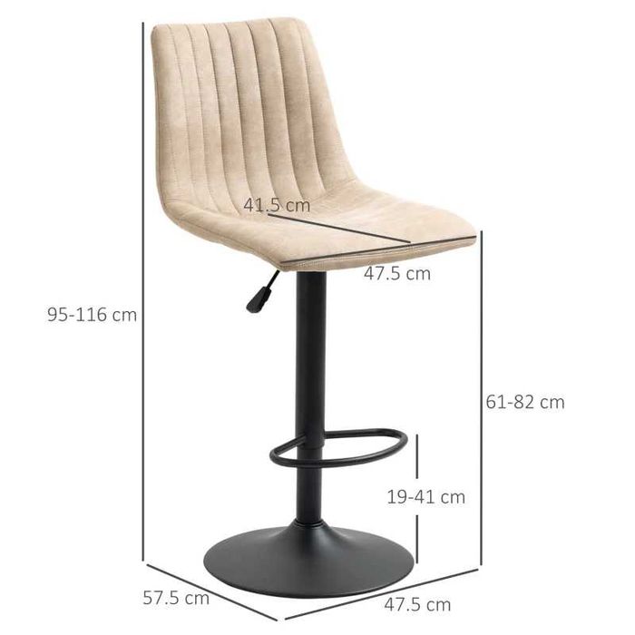 Scaune Bar Casmir Alb, Scaune Pivotante Bar,Crem,HOMCOM x3 set fiecare