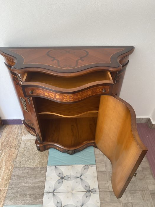Comoda Lemn Masiv Pictura Bronz Intarsii Vintage