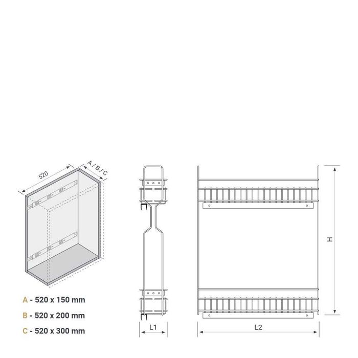 Cos Jolly nou 150x450 glisiera TANDEM BLUM extractie totala corp de 200 mm antracit