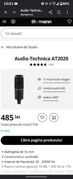 Microfon audiotehnica AT 2020