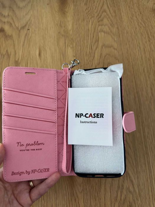 Husă iPhone 16 Pro NP-CASER roz, tip portofel, nouă