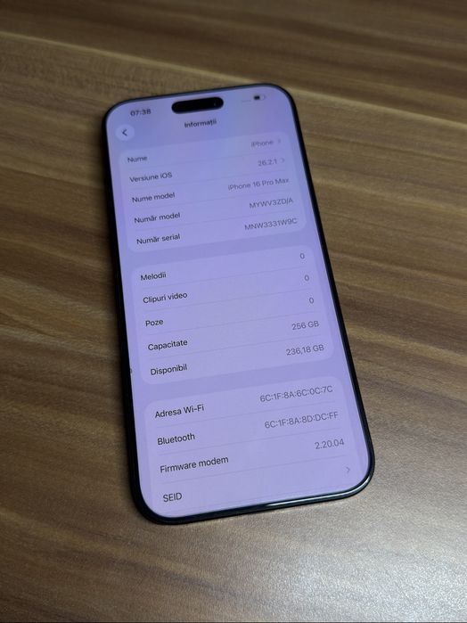 Iphone 16 Pro Max - 256 GB Memorie / Baterie 91 - Liber Retea
