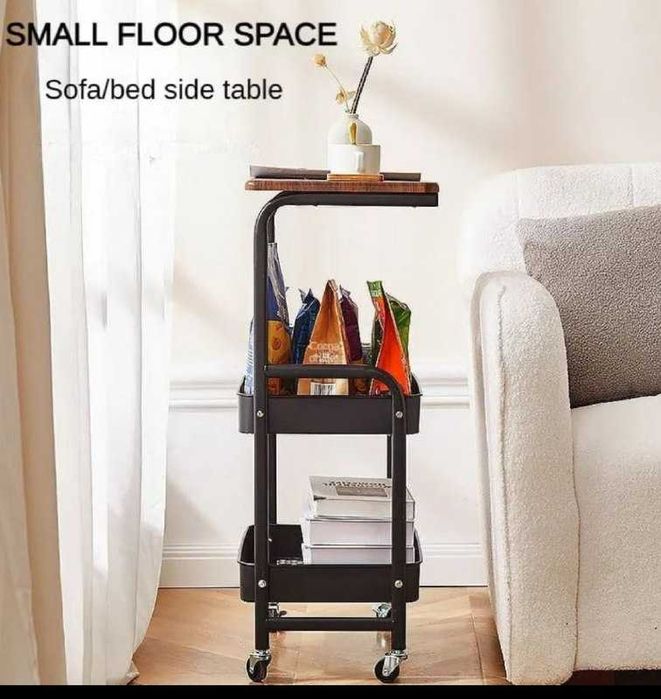 Прикроватный столик стеллаж телега на колесиках