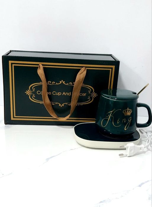 Кружка керамическая с подогревом на подставке подарочная