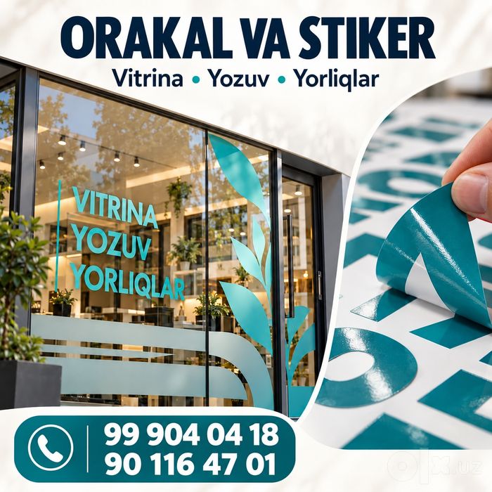Tashqi va ichki reklama poligrafiya Banner, orakal, bo‘rtma harflar, v