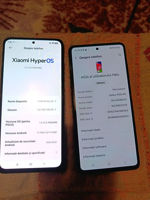 Vând Samsung a 52s și Poco x4 pro 5 g