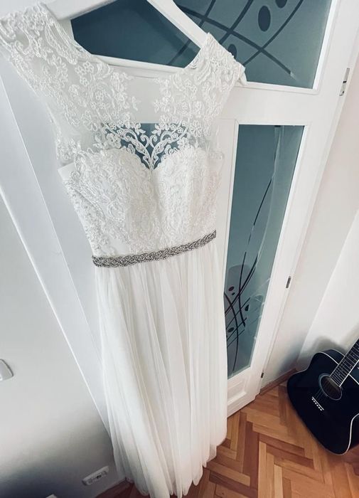 Rochie de mireasa NOUA, nepurtata – A-line fluida, XS–S XS–S, A-line,