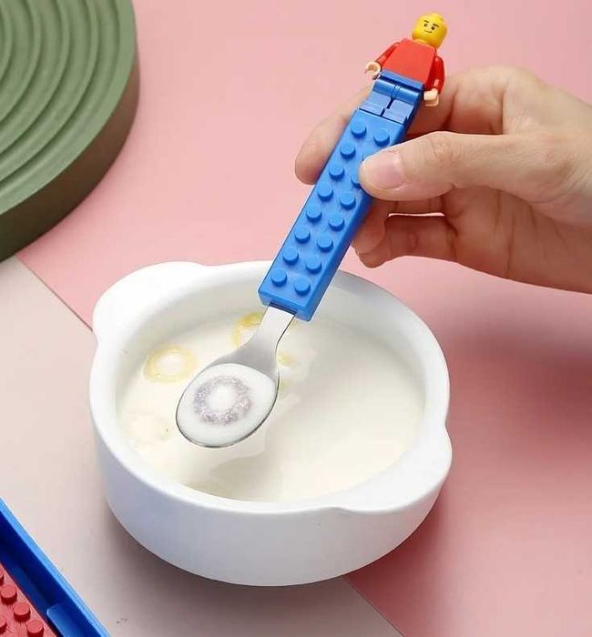 Нов Комплект детски прибори за храна * тип Лего * вилица и лъжица