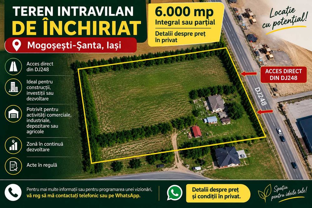 Teren intravilan de închiriat în Mogoșești-Șanta, Iași – ideal pentru diverse activități