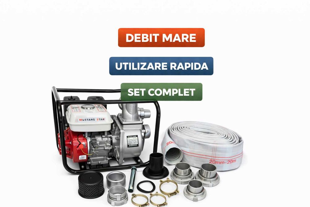 Motopompa Benzina 3 Inch 6.5CP Cu Furtun 20m Set Complet