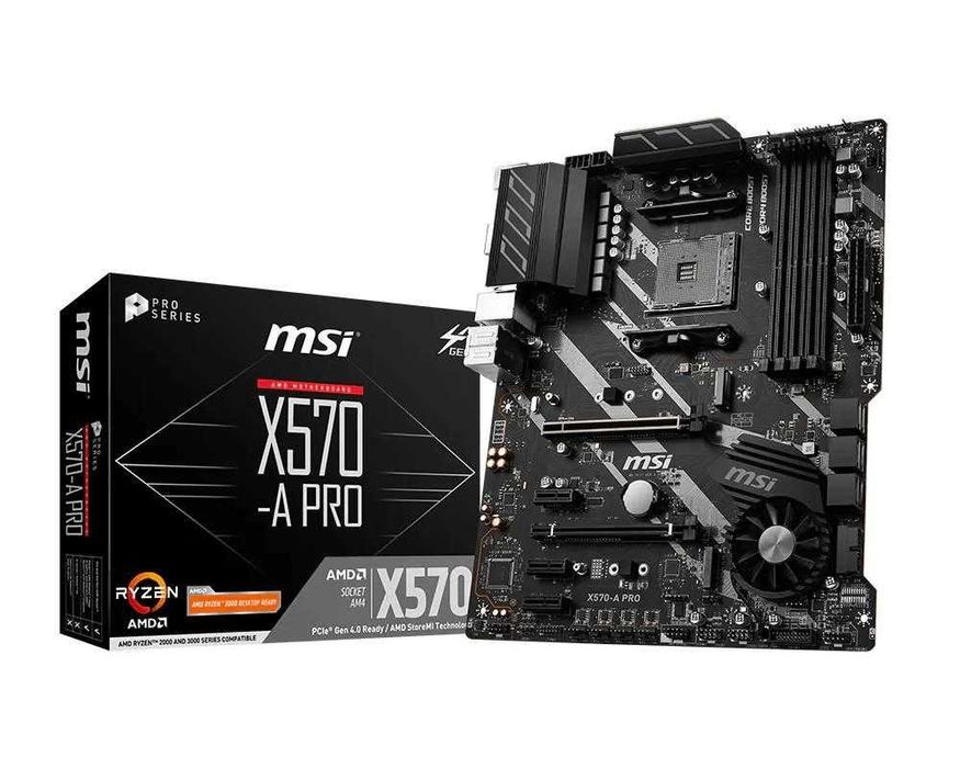 Дънна платка MSI X570-A PRO (Socket AM4, PCIe 4.0, M.2) – Отлично състояние +Задна планка и Sata кабел