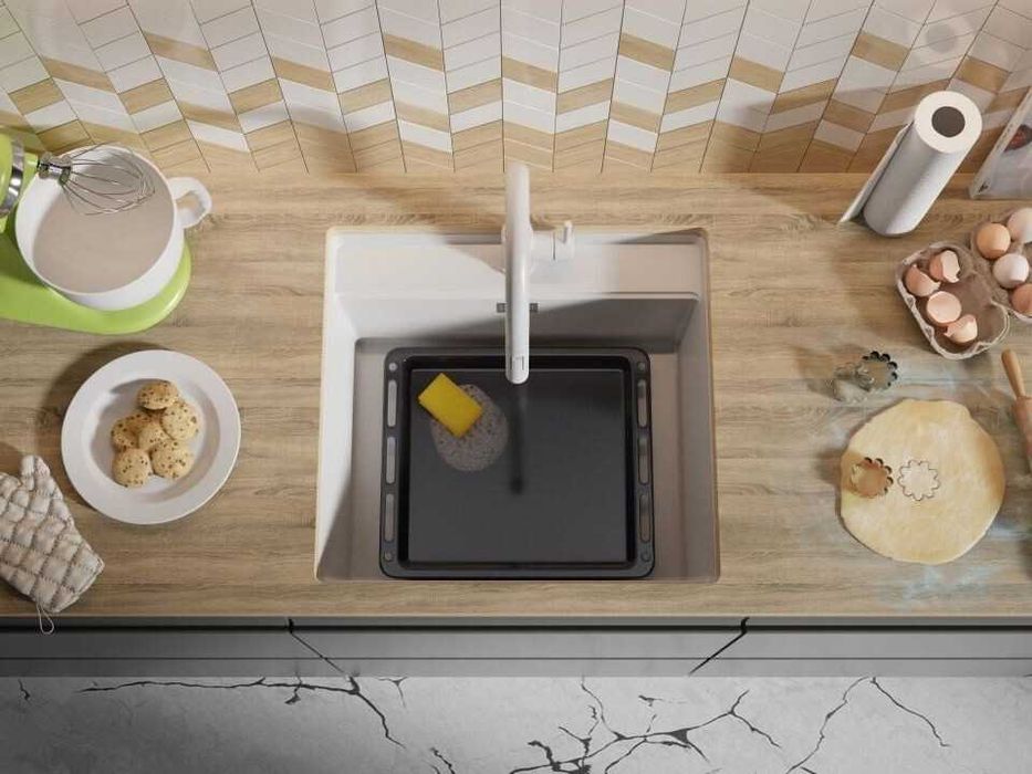 Бяла кухненска мивка за вграждане под плот Берген 60 Low 560x530 мм