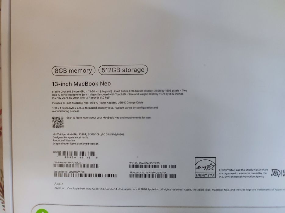MacBook Neo, 512GB, новый, запечатанный