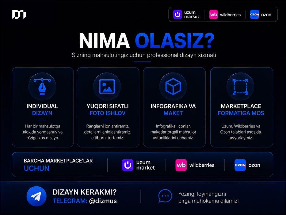 Дизайн карточек для Uzum, Wildberries, Ozon