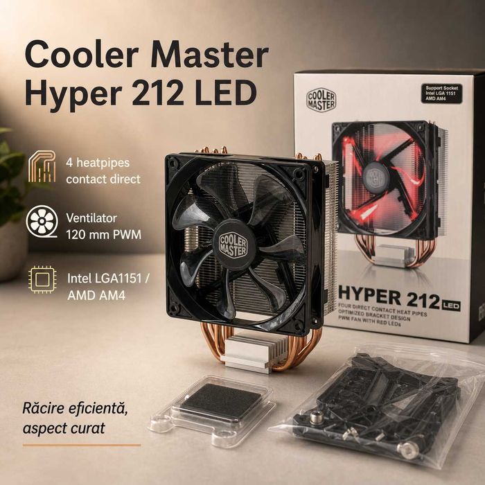 Sistem racire CoolerMaster Hyper 212 LED - răcire serioasă pentru procesor, complet cu accesorii