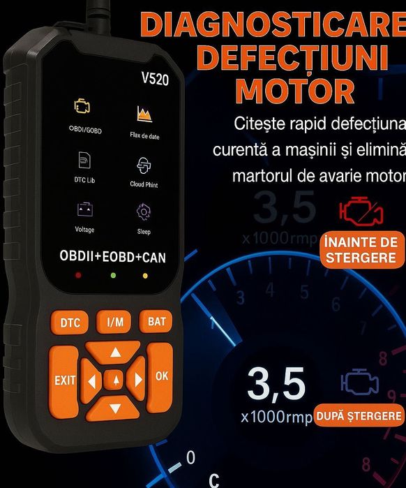 Tester auto diagnoza OBD2 citire stergere coduri V520