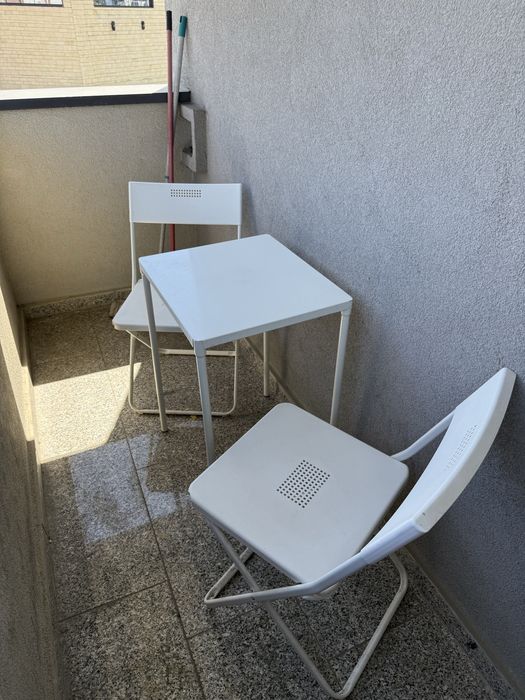 Set Masă+2scaune pliante, exterior, alb