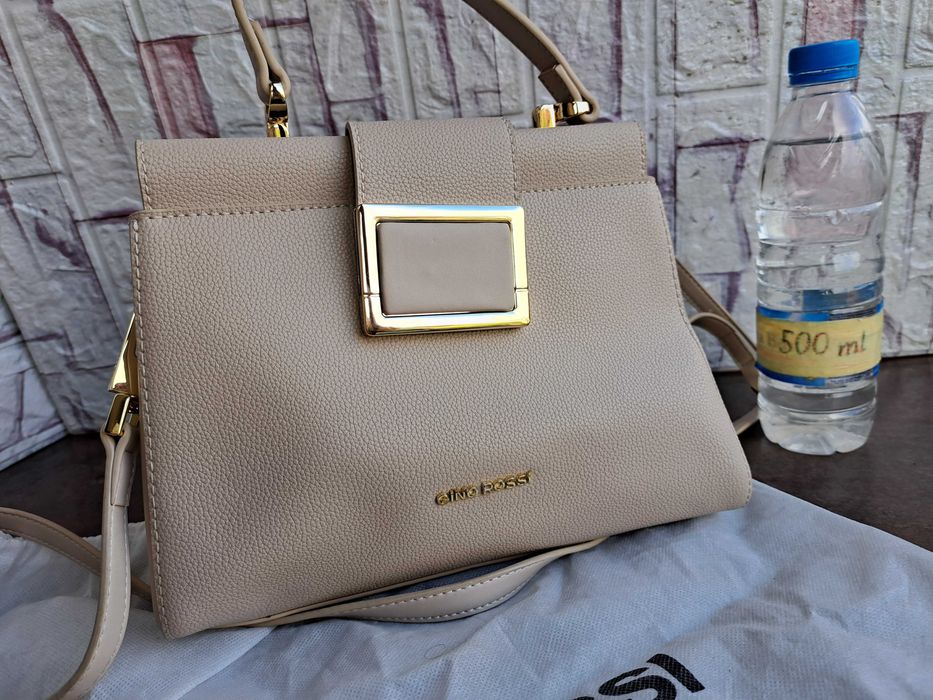 дамска чанта,малка бежова чантичка,Gino Rossi-Нова!естествена кожа