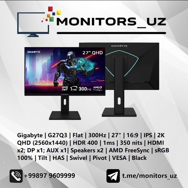 [NEW] монитор Gigabyte G27Q3 IPS 2K 300Hz